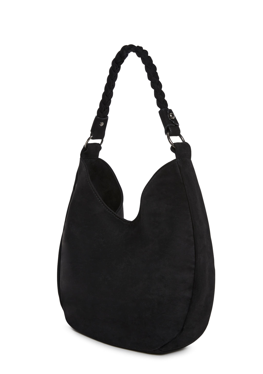Oversized Faux Suede Boho Shoulder Bag - Black - Image 4