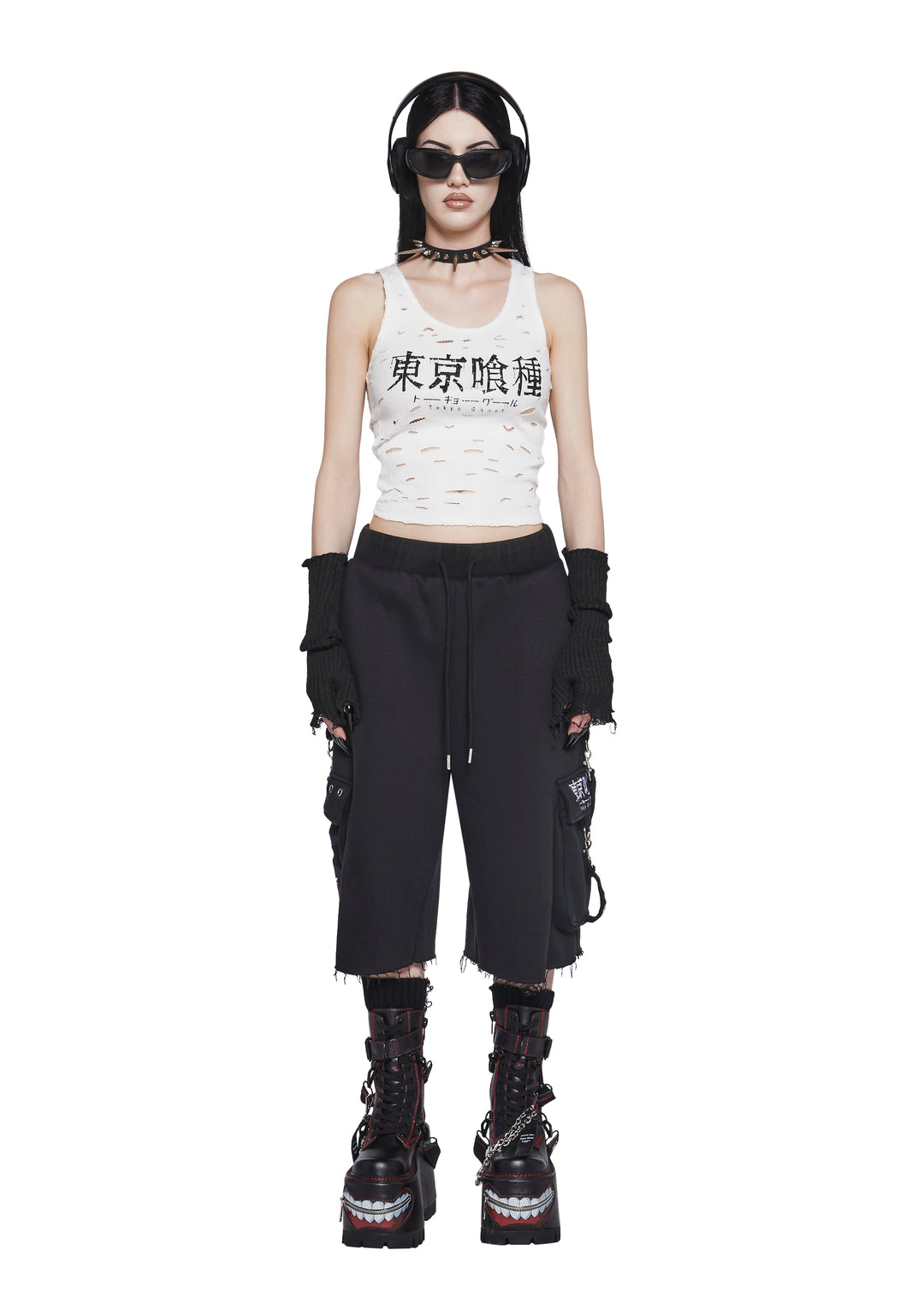 Dolls Kill x Tokyo Ghoul Shredded Logo Tank Top - White - Image 2