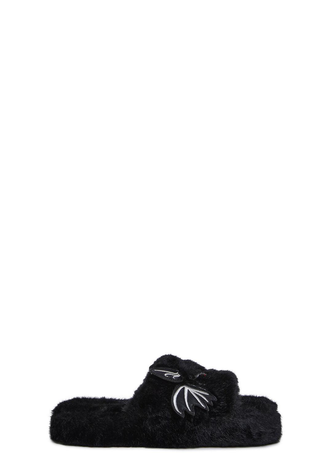 Halloween Bat Faux Fur Slippers Trickz N Treatz - Black - Image 4