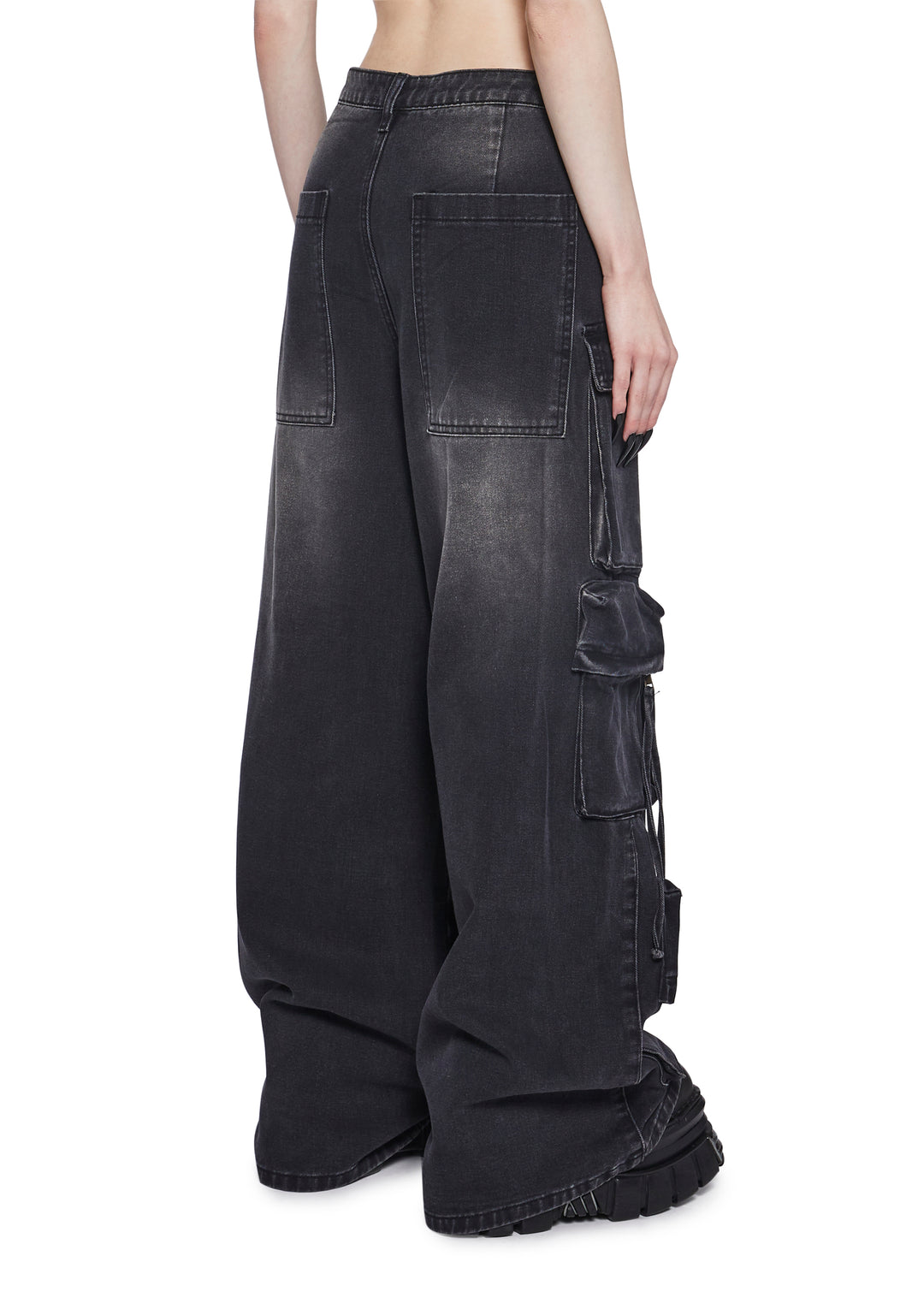 Womens Distressed Cargo Denim Jeans Widow - Black - Image 4