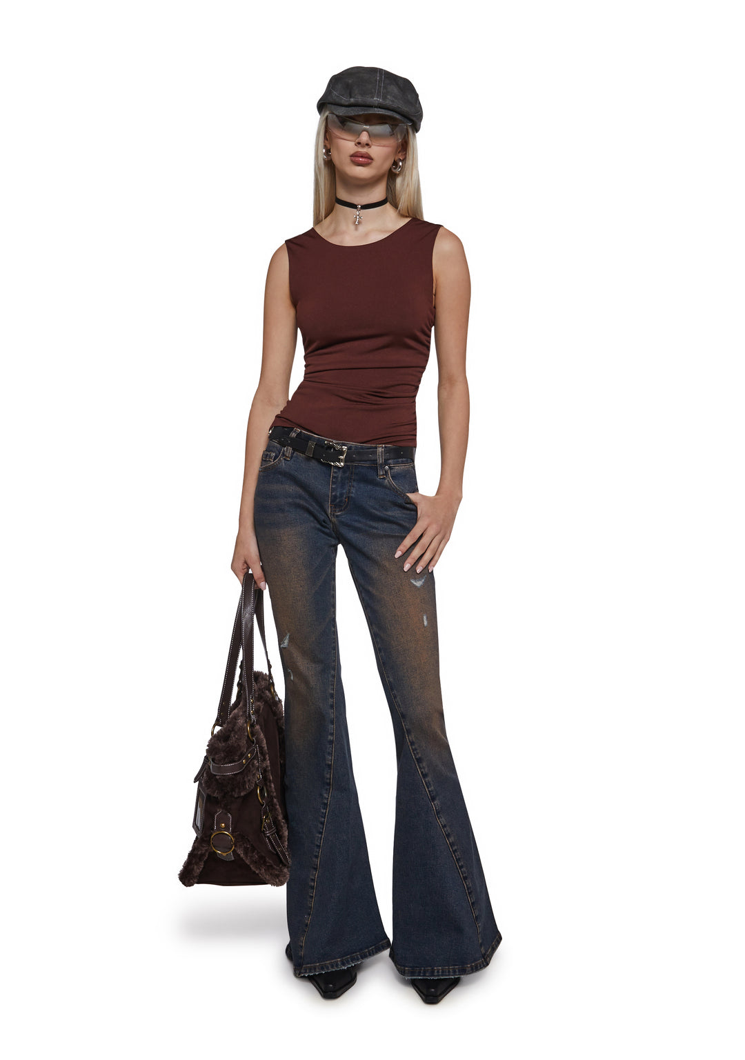 Womens Short Sleeve Top - Brown - Image 5