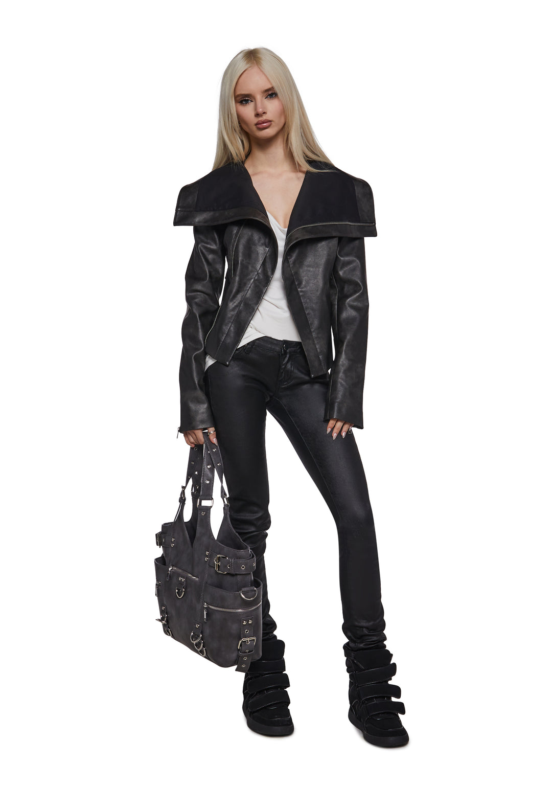 Asymmetrical Moto Jacket - Black - Image 2