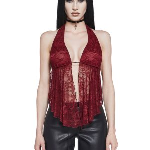 Womens Lace Halter Top Current Mood - Red