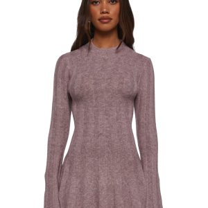 Womens Knit Ribbed Mini Dress Current Mood - Purple