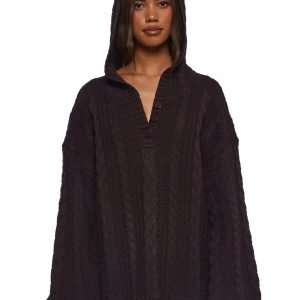 Womens Chunky Knit Pullover Hoodie Current Mood - Purple