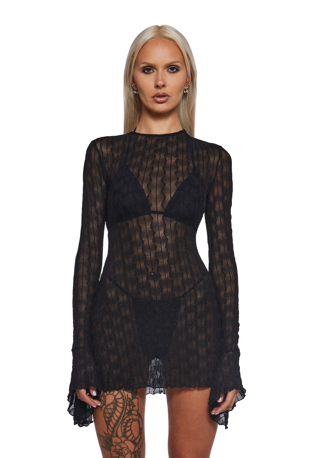 Womens Backless Mesh Dress Club Exx - Black
