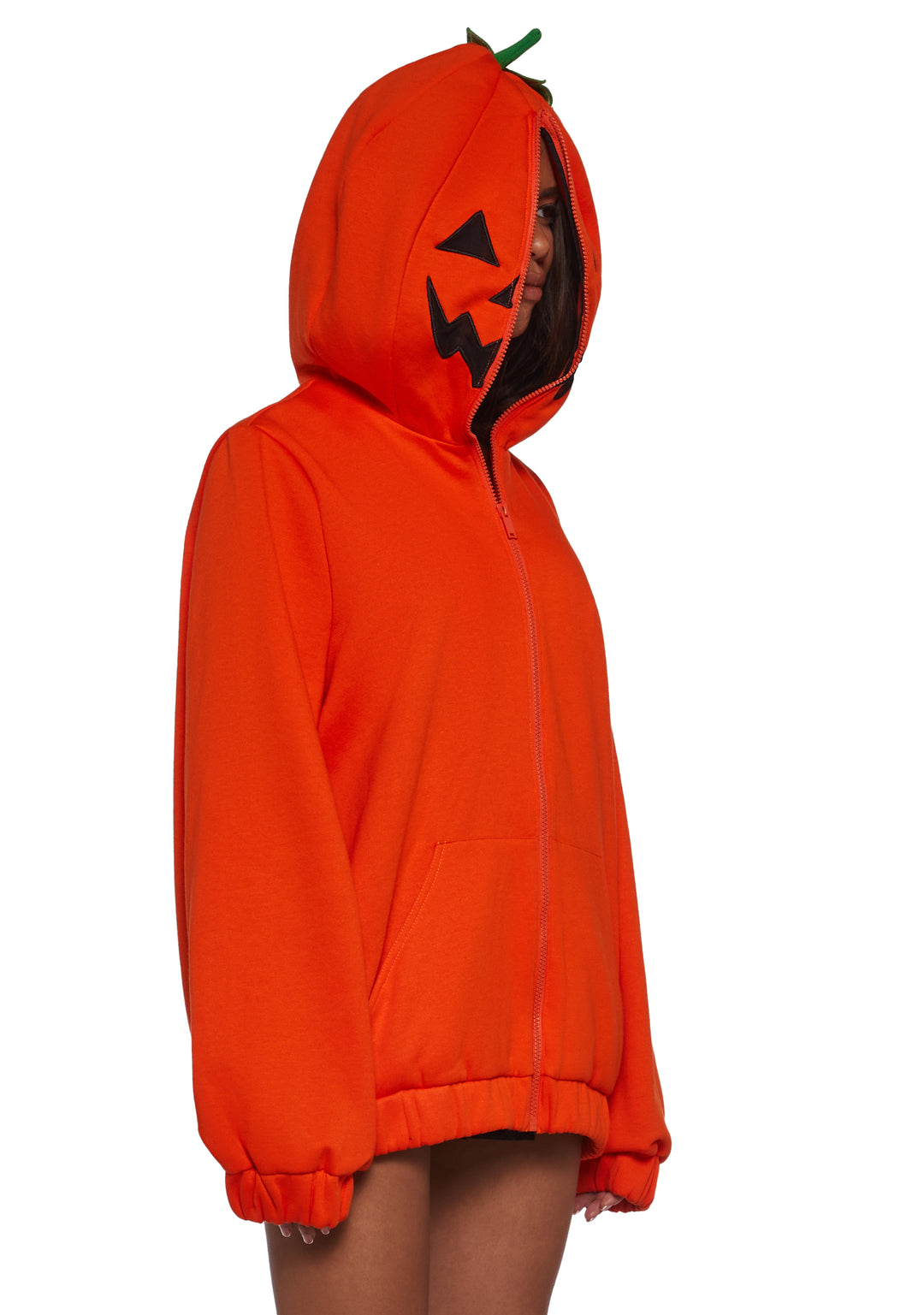 Womens Pumpkin Head Zip Up Hoodie Trickz N Treatz - Orange - Image 3