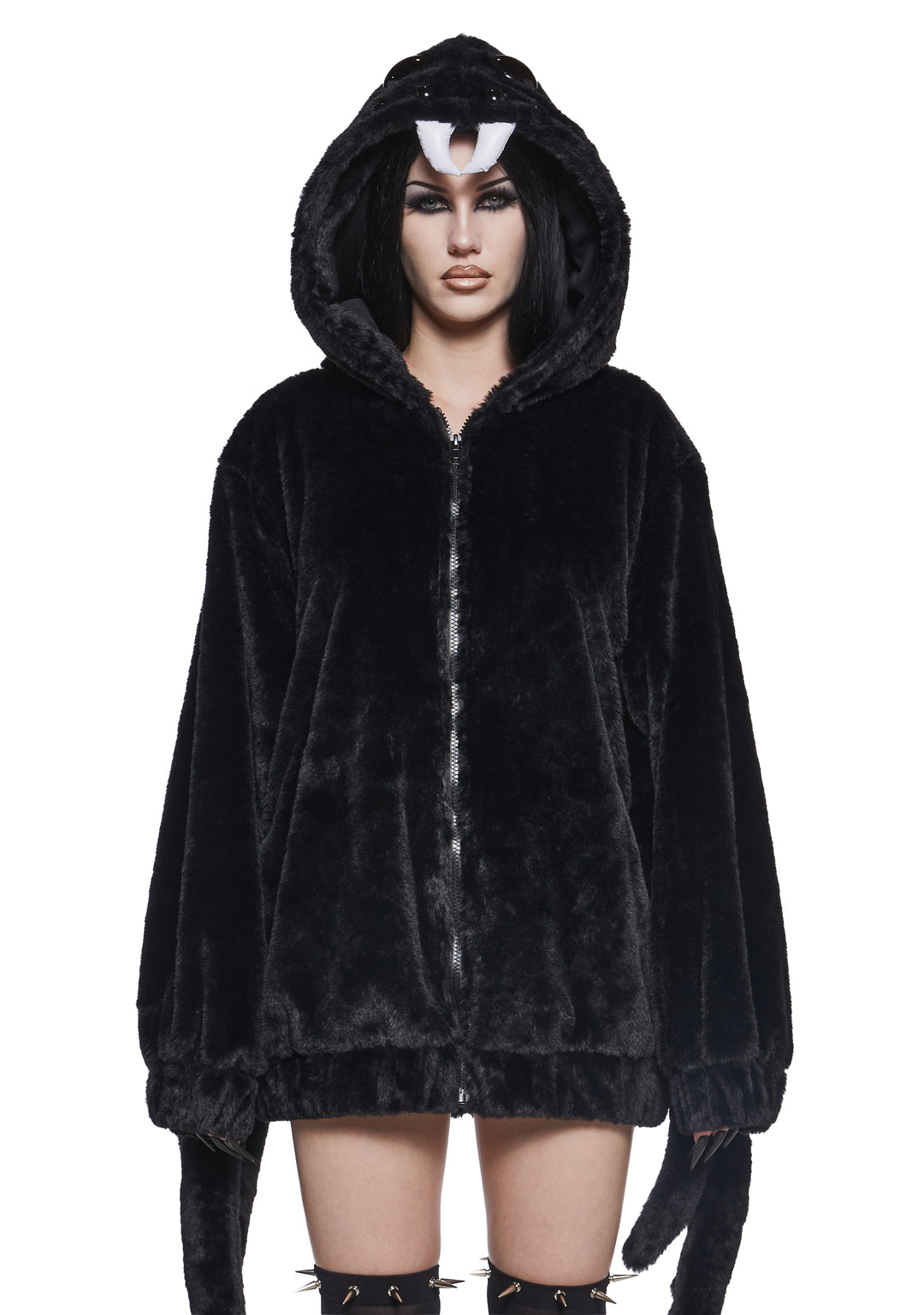 Womens Sexy Halloween Costume Spider Widow Web Oversized Hoodie - Black - Image 2