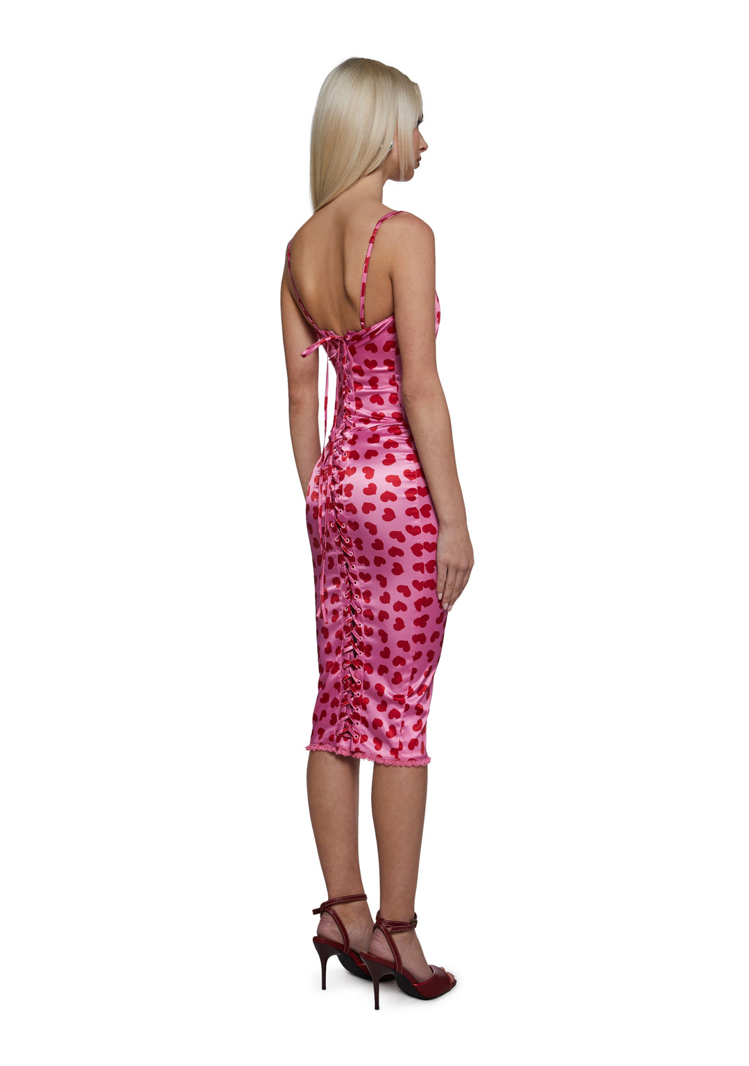 Womens Peekaboo Midi Satin Dress Sugar Thrillz - Pink - Image 4