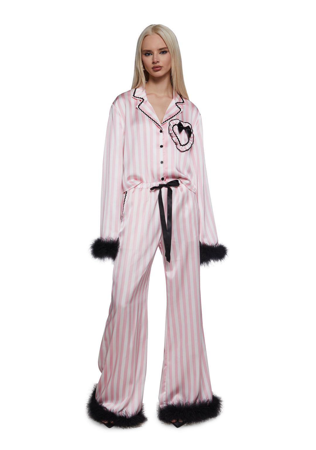 Womens Satin Sleep Pants - Pink - Image 2