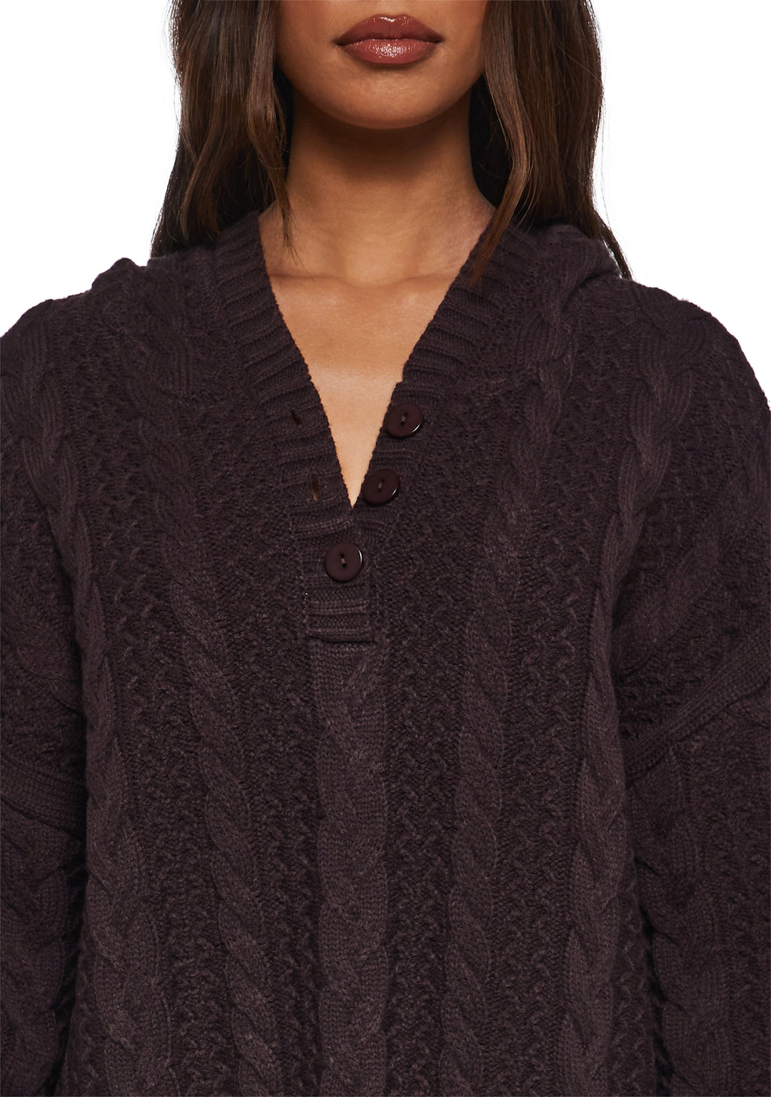 Womens Chunky Knit Pullover Hoodie Current Mood - Purple - Image 5