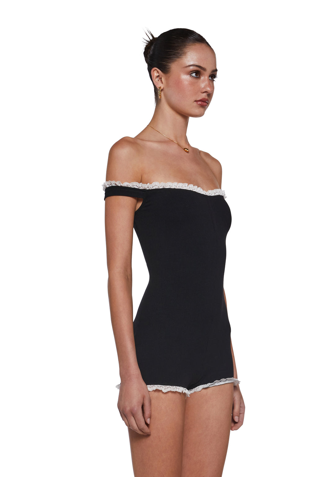 Womens Knit Ribbed Romper Sugar Thrillz - Black - Image 3