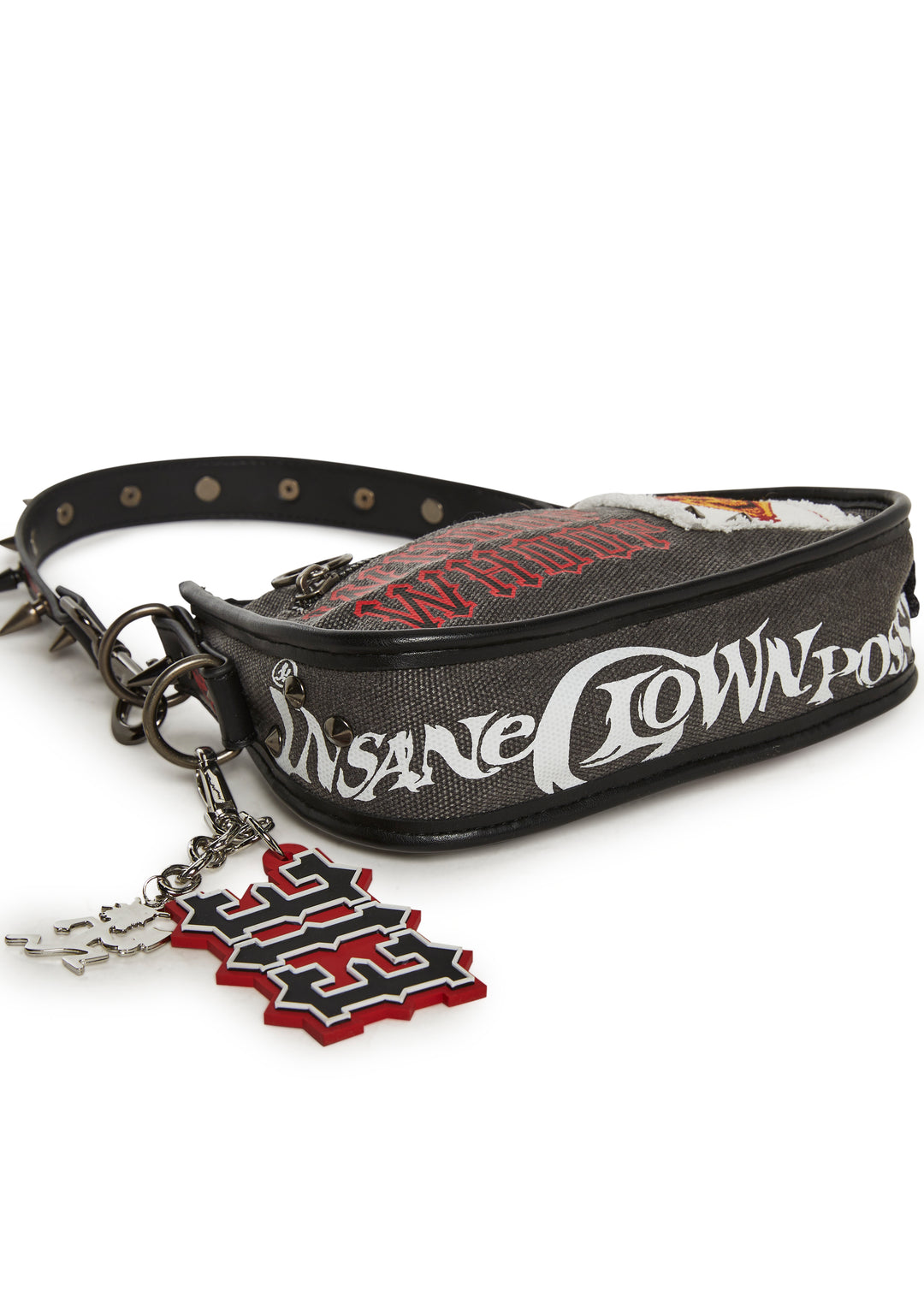 Dolls Kill x Insane Clown Posse Spiked Baguette Shoulder Bag WIth Patches - Black - Image 5