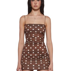 Womens Polka Dot Bodycon Mini Dress - Brown