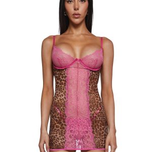 Animal Instincts Sheer Mesh Chemise Lingerie Set