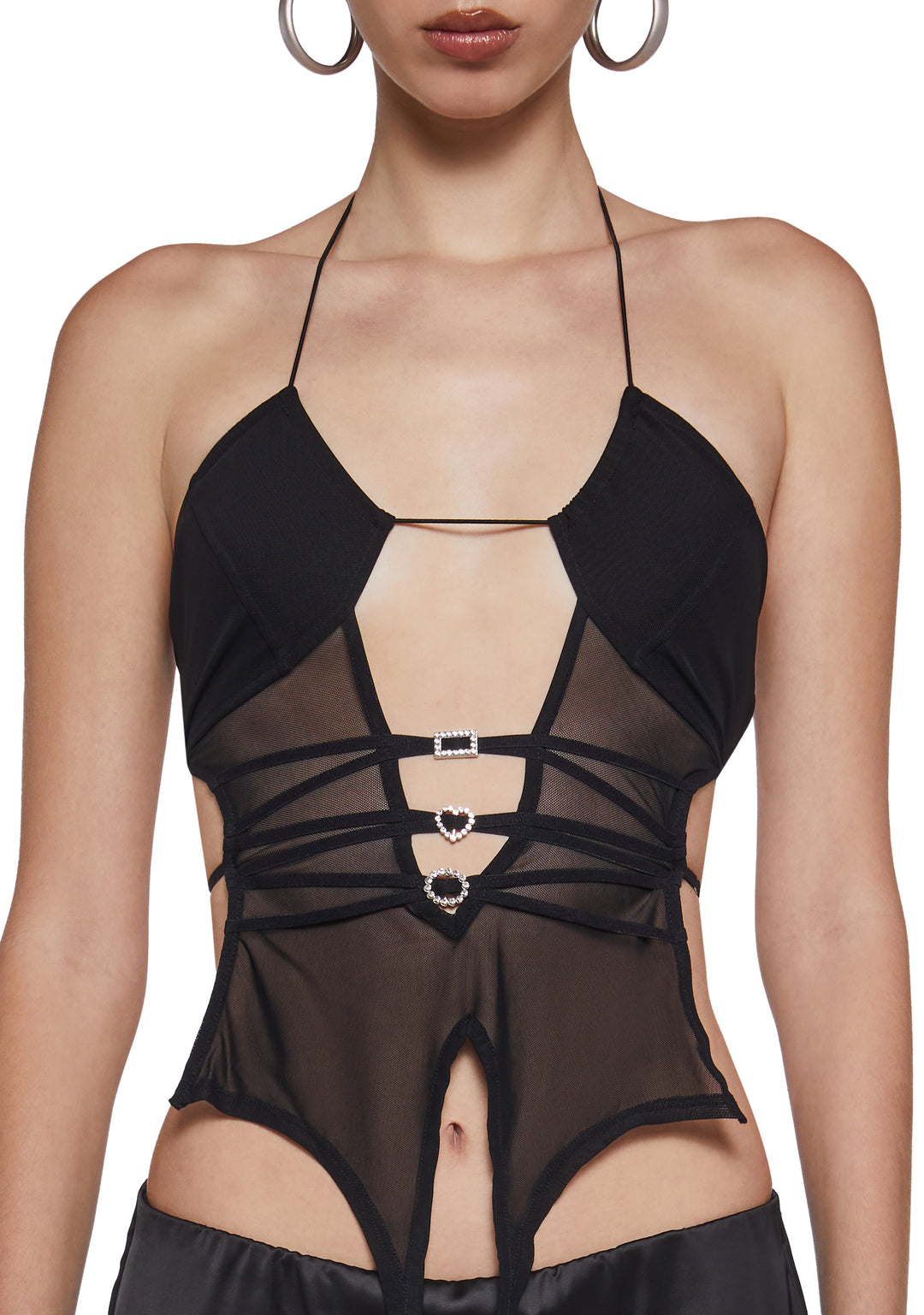 Womens Sheer Mesh Cut Out Top - Black - Image 5
