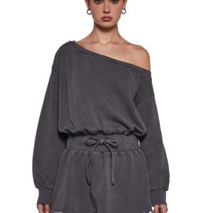 Womens Cotton Oversized Sweatshirt Dress Current Mood - Gray