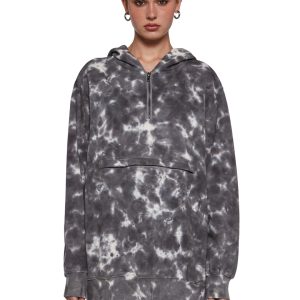 Womens Washed Tie Dye Oversized Hoodie Current Mood - Gray
