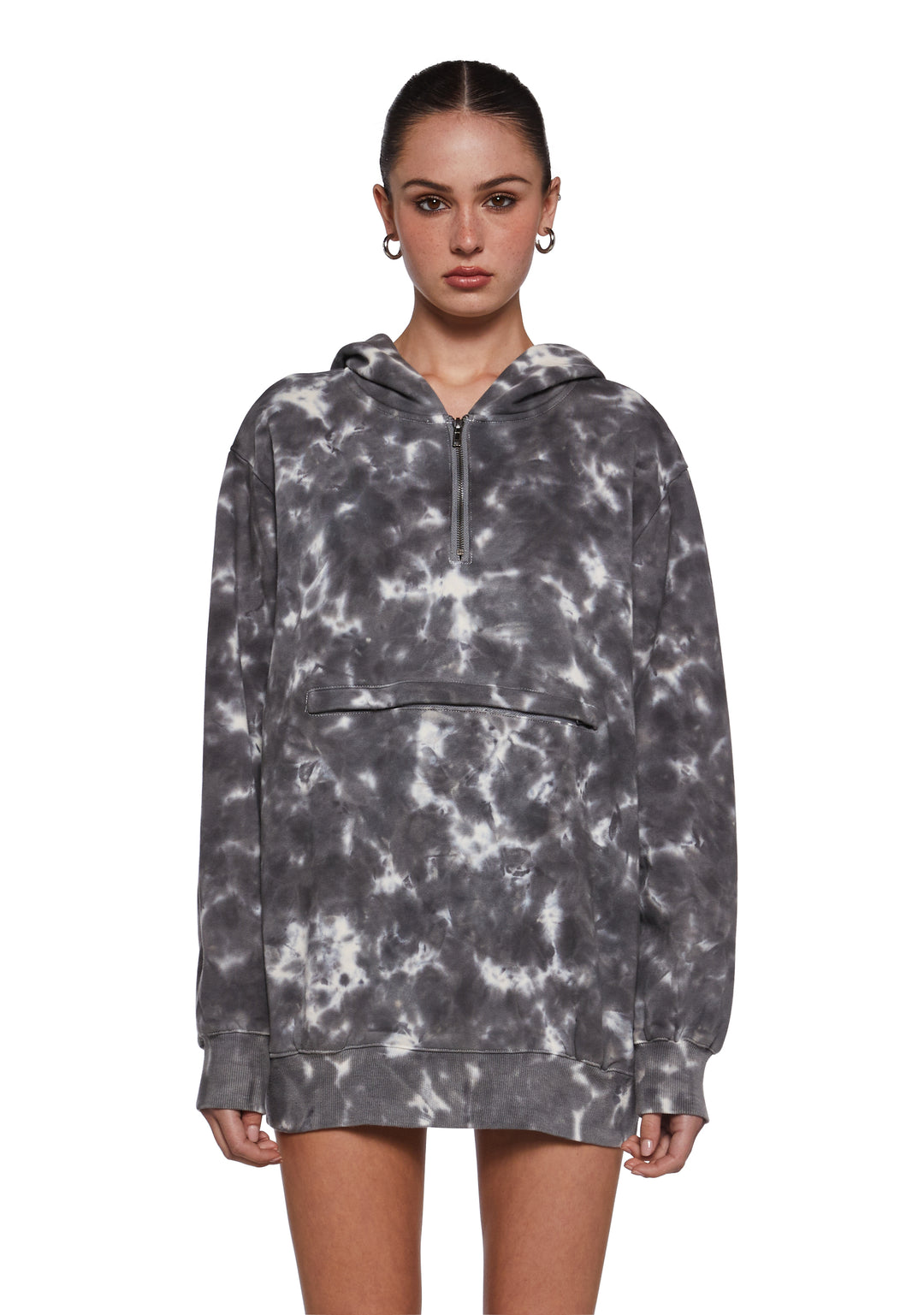 Womens Washed Tie Dye Oversized Hoodie Current Mood - Gray