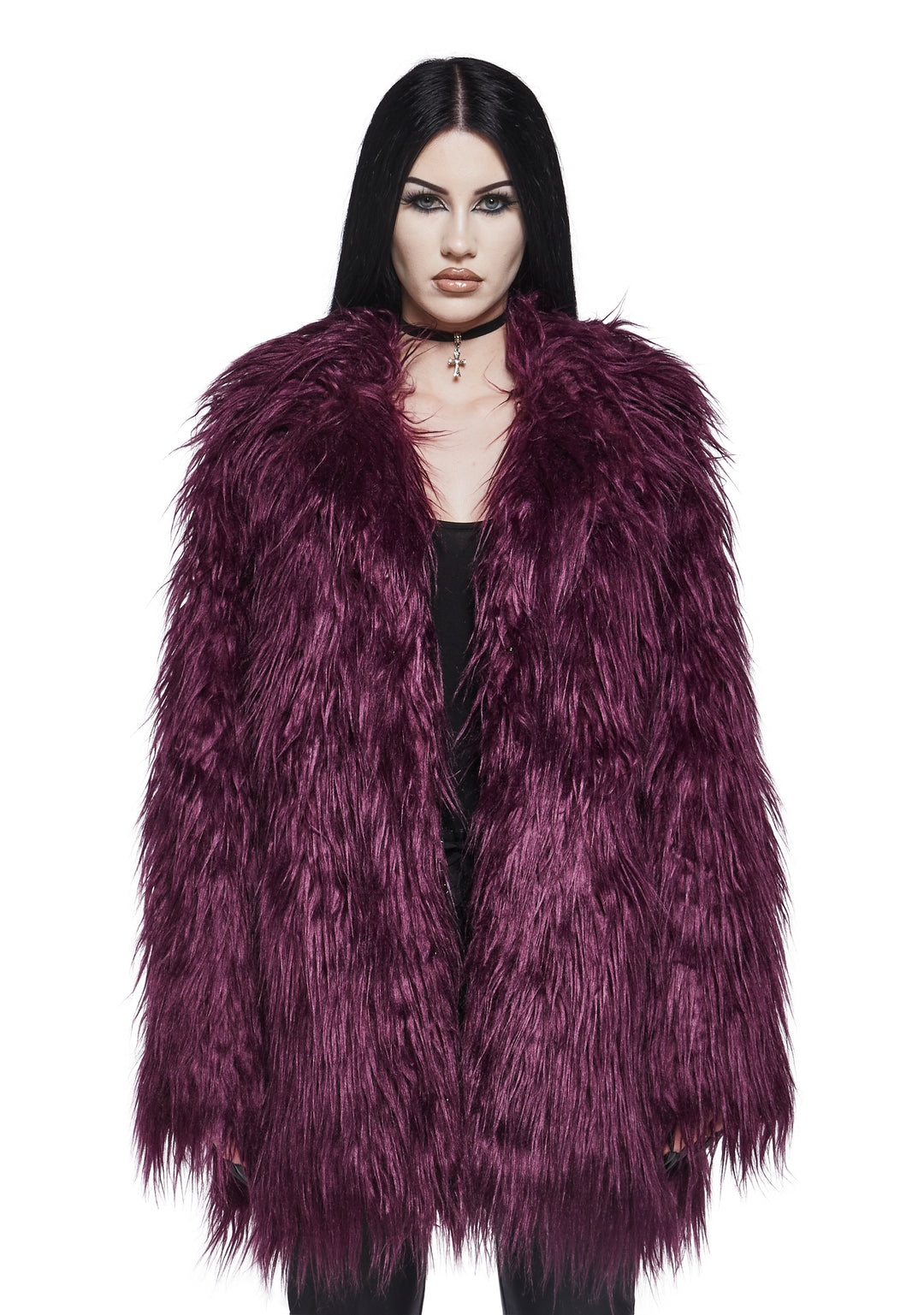 Womens Shag Faux Fur Jacket Widow - Purple - Image 6