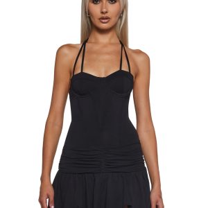 Womens Ruffled Mini Dress Club Exx - Black