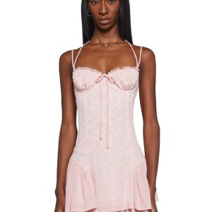 Womens Flocked Mesh Floral Mini Dress Sugar Thrillz - Pink