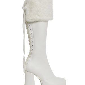 Womens Platform Boots With Faux Fur Cuffs Sugar Thrillz - White