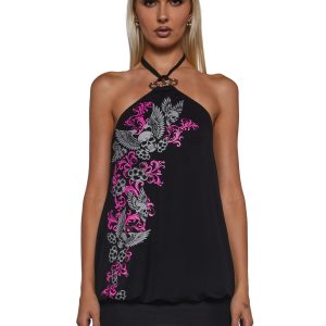 Womens Skull Wing Graphic Bubble Mini Dress Generation Kiss - Black