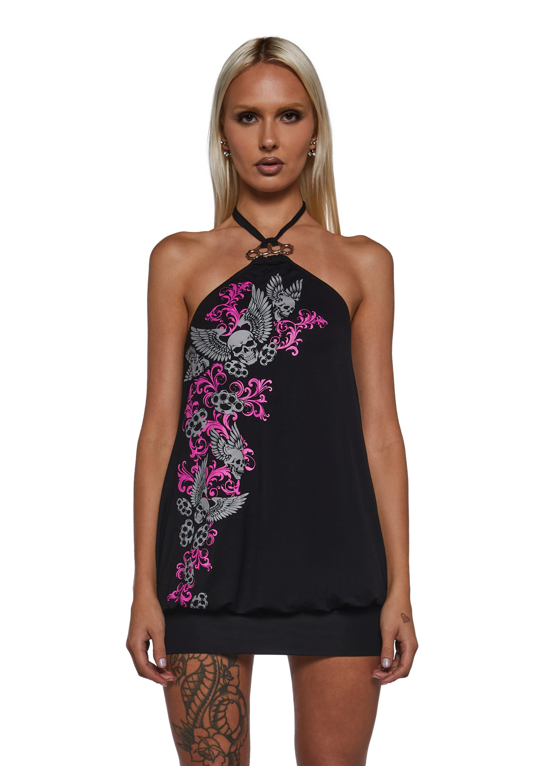 Womens Skull Wing Graphic Bubble Mini Dress Generation Kiss - Black