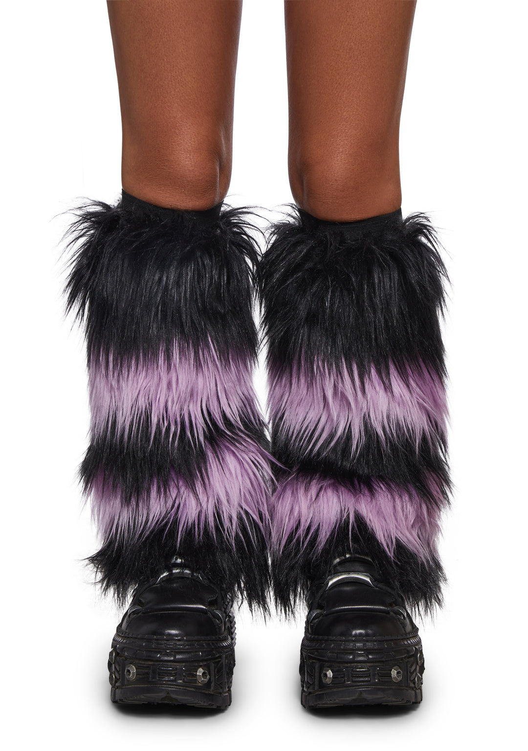 Striped Faux Fur Leg Warmers Current Mood - Purple - Image 3