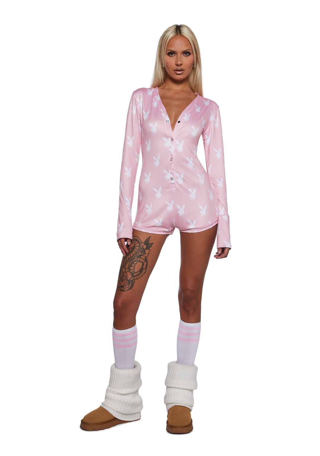 Womens Sexy Playboy Slumber Bunny Romper - Pink - Image 2