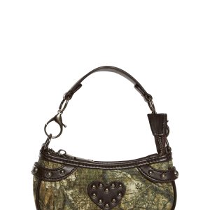 Dolls Kill x RealTree Camo Print Studded Shoulder Crescent Bag - Green
