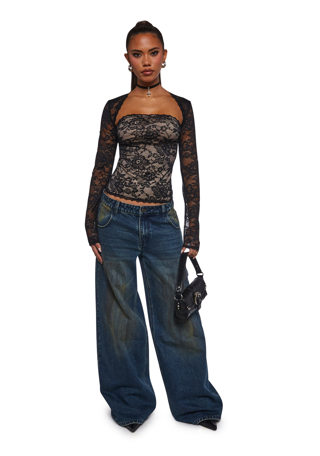 Womens Lace Tube Top And Shrug Current Mood - Black - Image 2