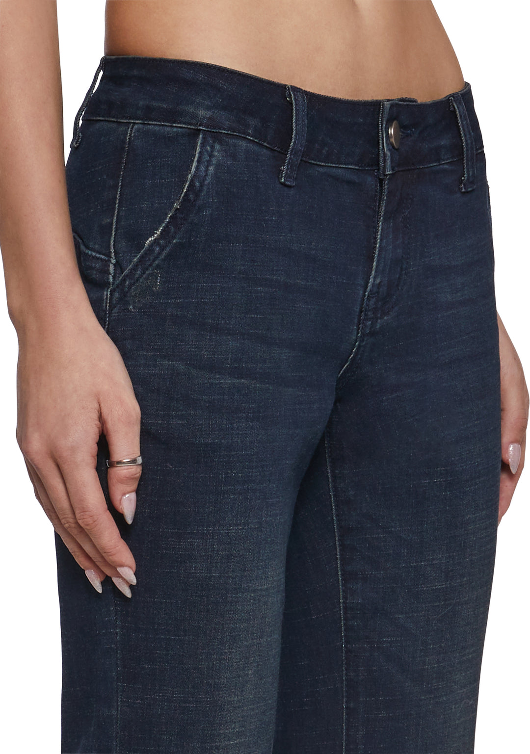 Womens Low RIse Denim Jeans - Blue - Image 5