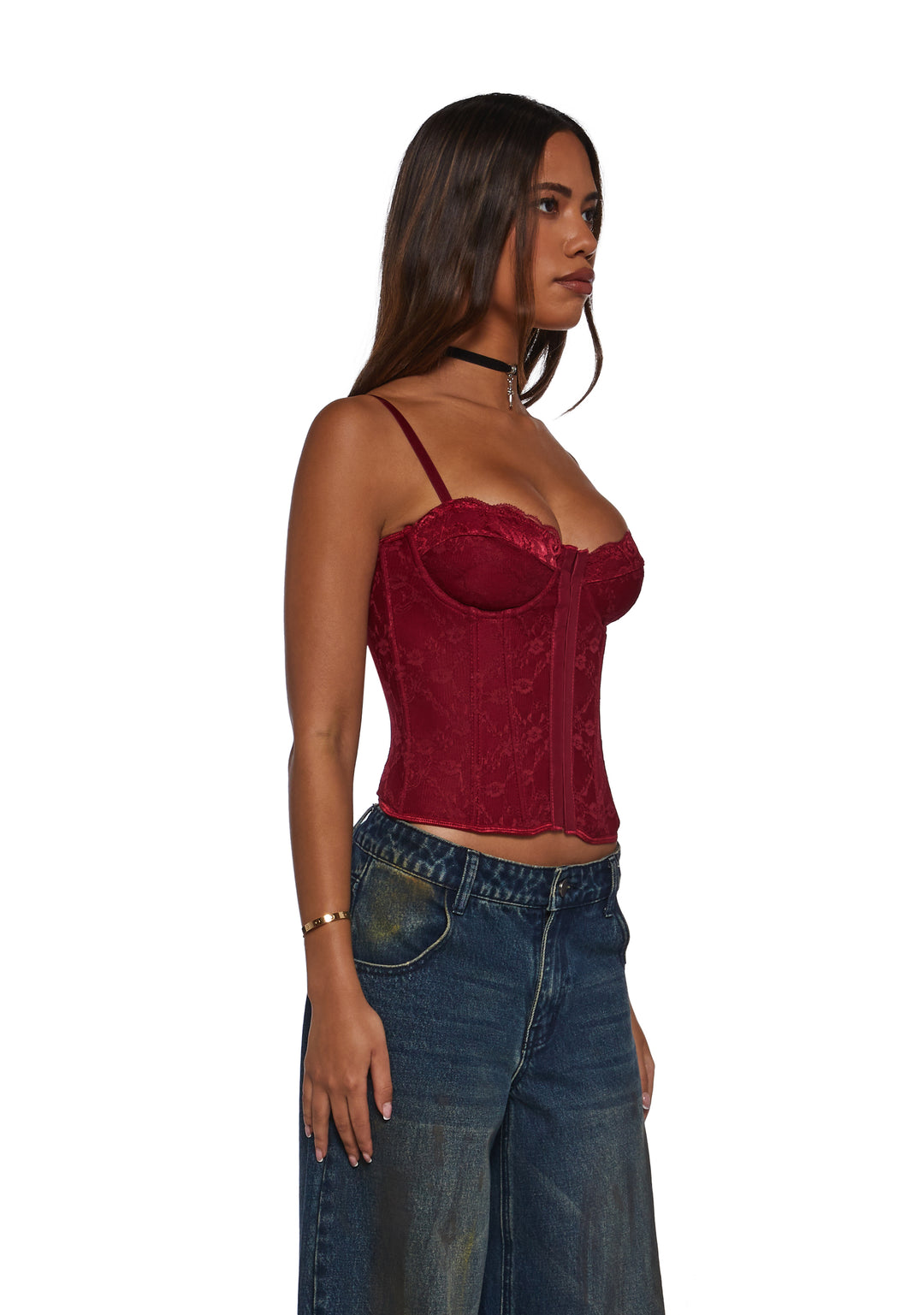 Womens Lace Corset Top Current Mood - Red - Image 3