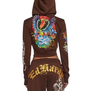 Ed Hardy Phoenix Zip Front Hoodie - Brown