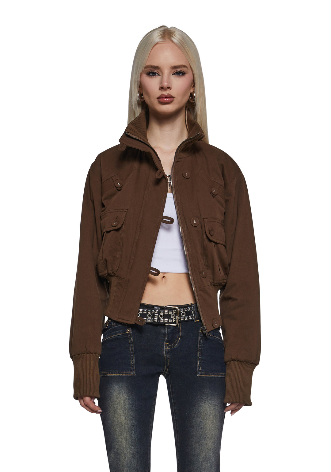 Womens Washed Twill Parka Generation Kiss - Brown - Image 6