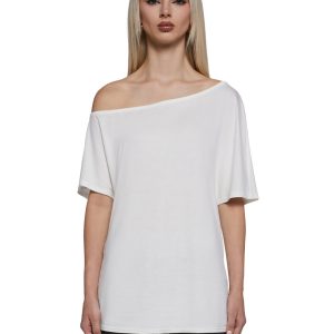 Womens Oversized Off The Shoulder Tee Generation Kiss - Off White