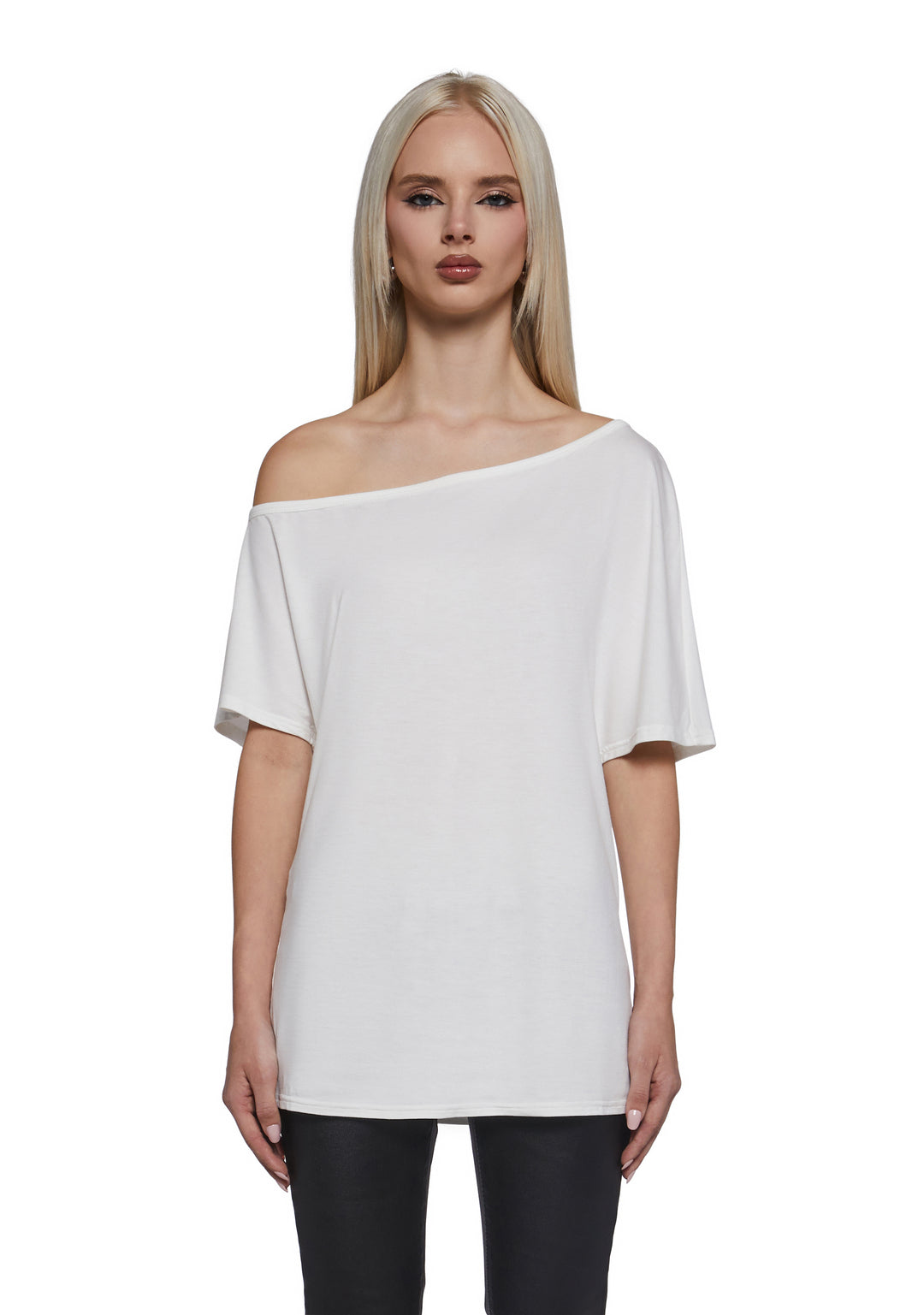 Womens Oversized Off The Shoulder Tee Generation Kiss - Off White