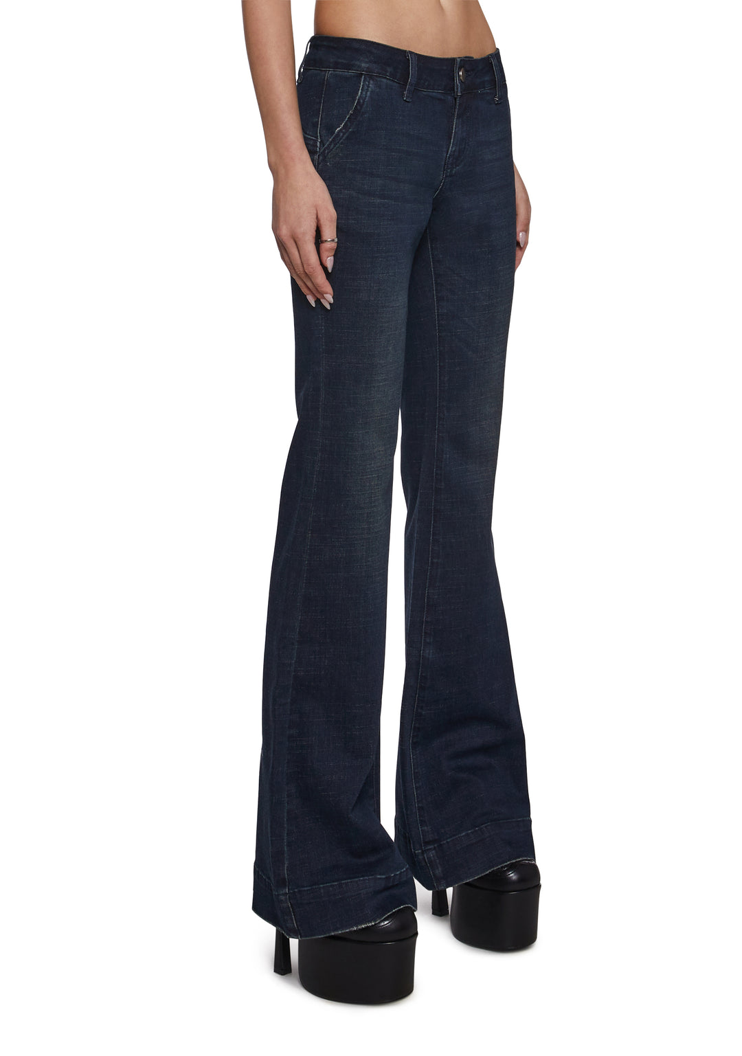Womens Low RIse Denim Jeans - Blue - Image 3