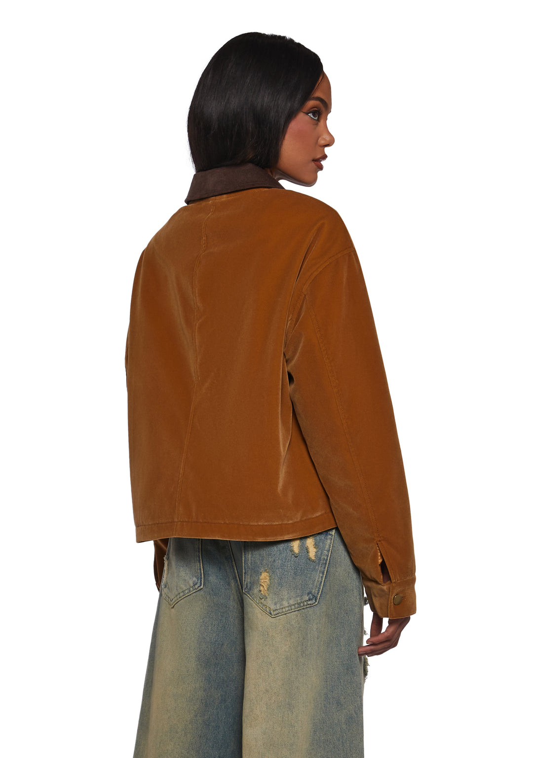 Womens Washed Faux Crop Workwear Jacket Current Mood - Brown - Image 4