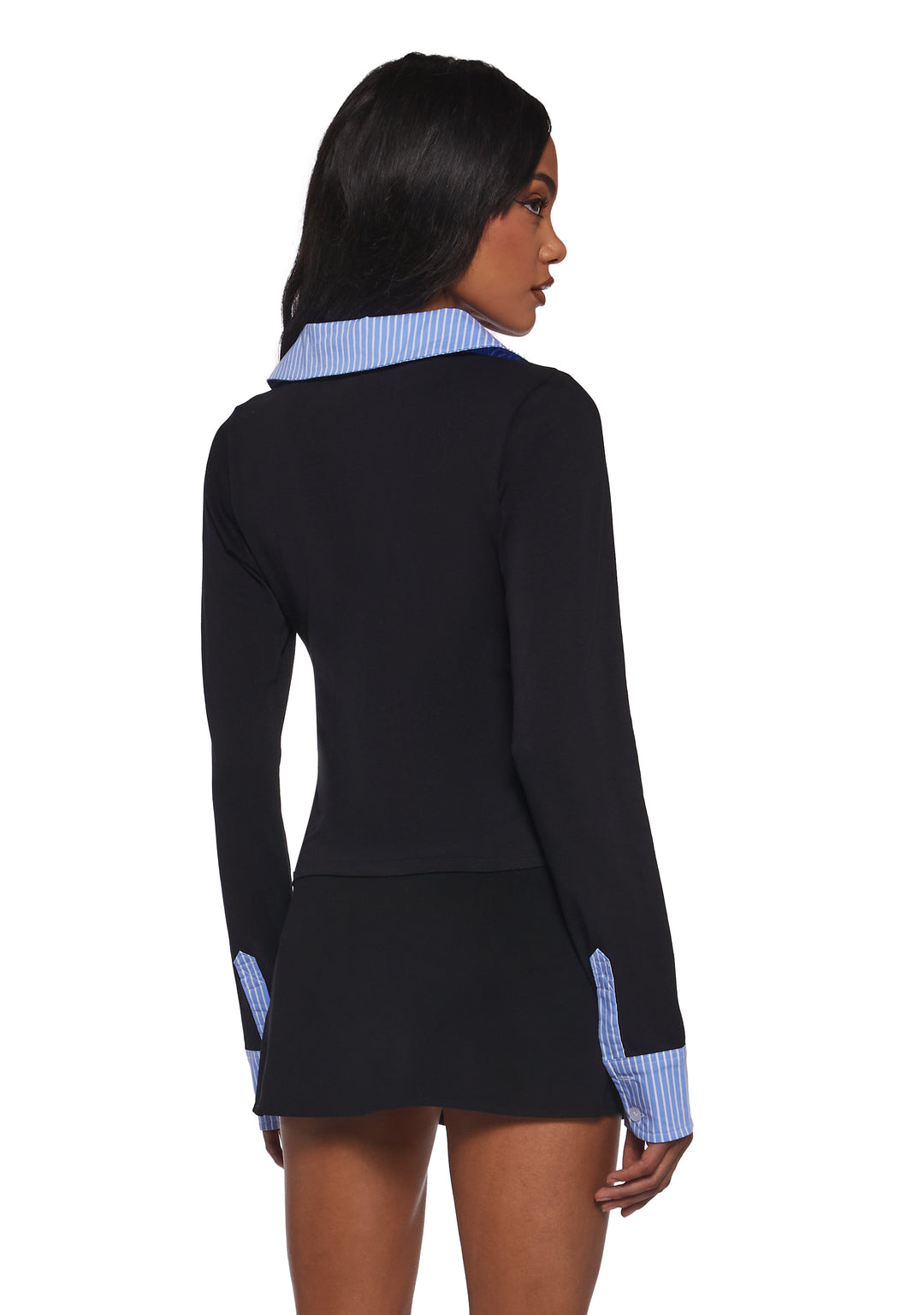 Womens Long Sleeved Collared Top - Blue - Image 4