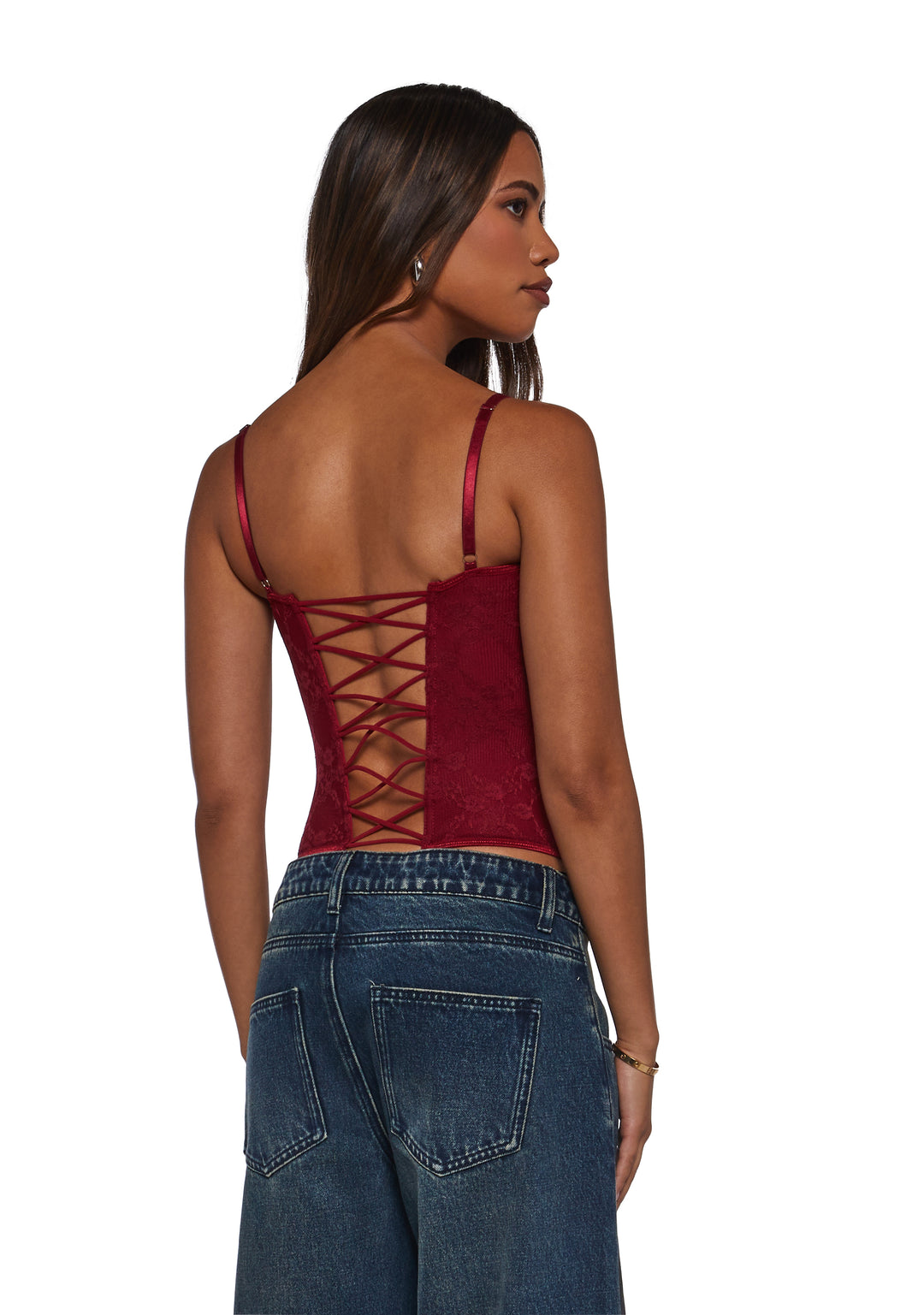 Womens Lace Corset Top Current Mood - Red - Image 4