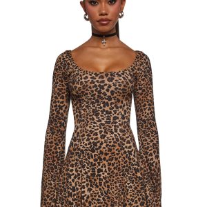 Womens Leopard Print Mini Dress Current Mood - Brown