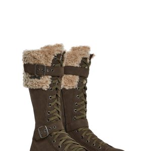 Dolls Kill x Twilight Bella Edward Vegan Leather Lace Up Sneakers With Faux Fur Trim - Brown