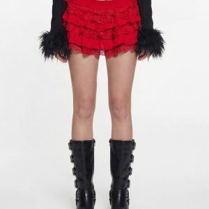 Ruffled Lace Mini Skort Trickz N Treatz - Red