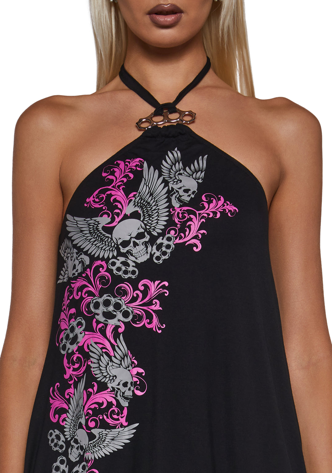 Womens Skull Wing Graphic Bubble Mini Dress Generation Kiss - Black - Image 5