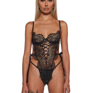 Womens Sexy Lace Satin Teddy Dreamer's Lust Teddy - Black