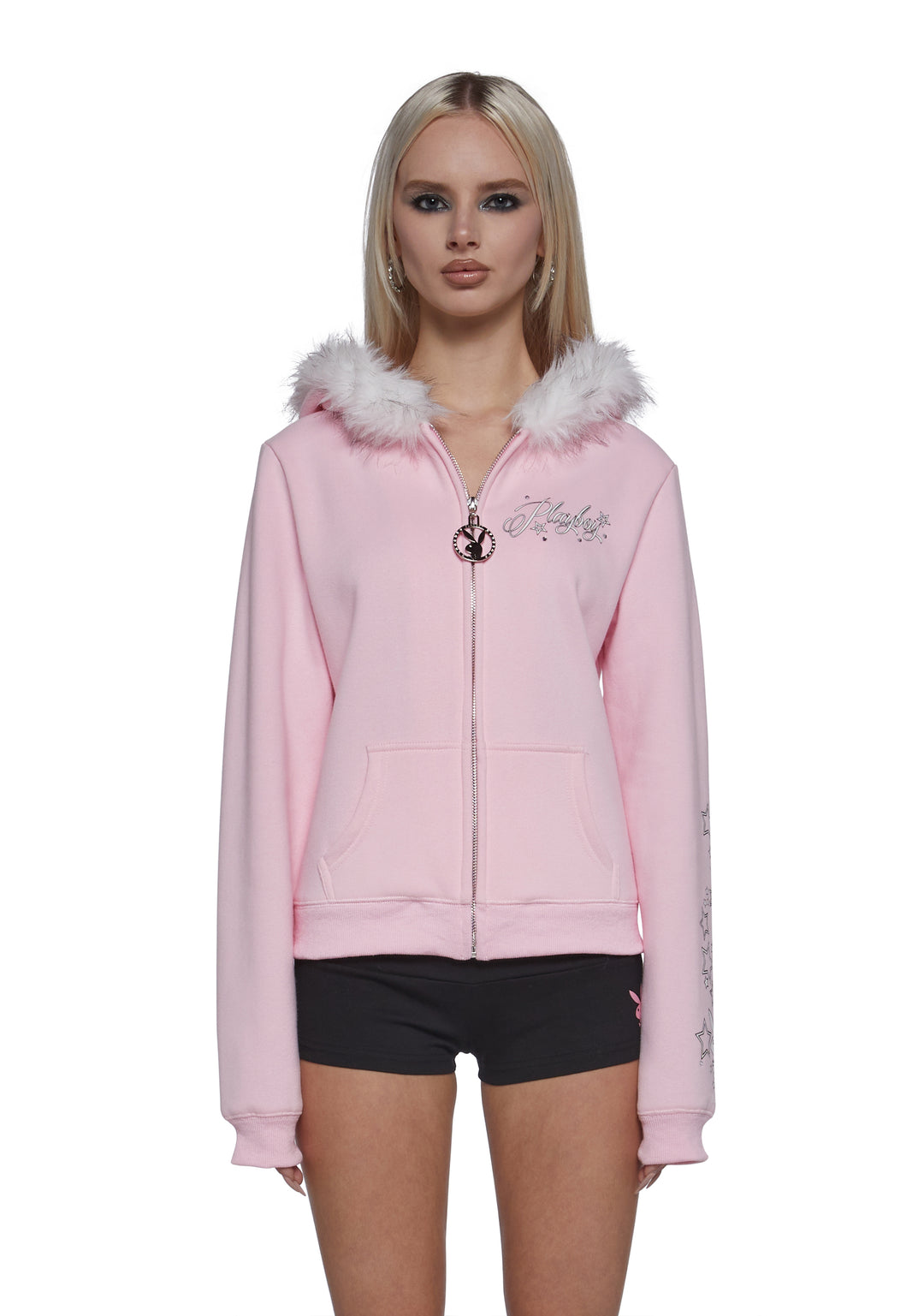 Playboy by Dolls Kill Faux Fur Trimmed Hoodie - Pink