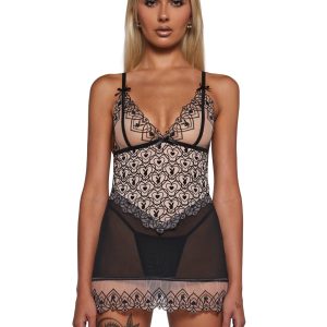 Womens Sexy Playboy Bunny Kiss Babydoll 2-Piece Set - Black